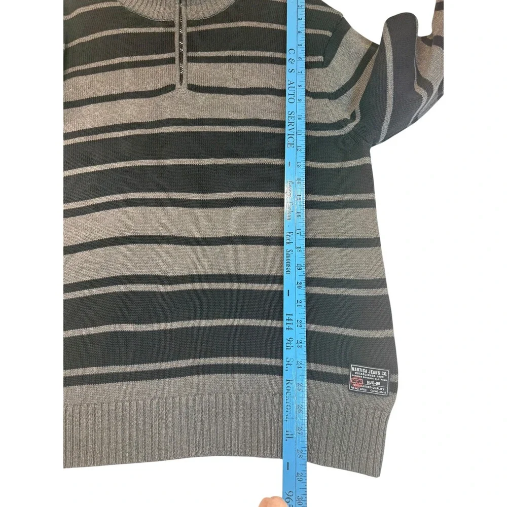 Nautica Quarter Zip Striped 100% Cotton Sweater Pullover Y2K 90s Retro‎ XL